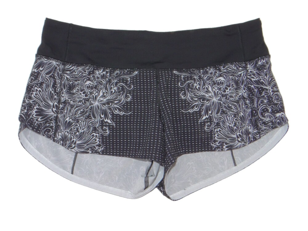 lululemon Running Shorts Size 6 Black Floral Pattern